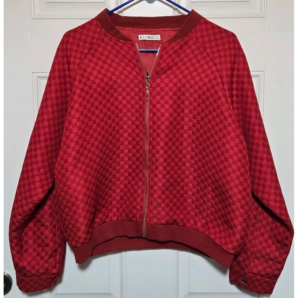 KLING Tennis Jacket Womens Size XL Red Racquet Zipper Coat
